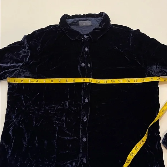 CP Shades Silk Blend Plush Velvet Button-Up Top in Deep Blue - Picture 2 of 6